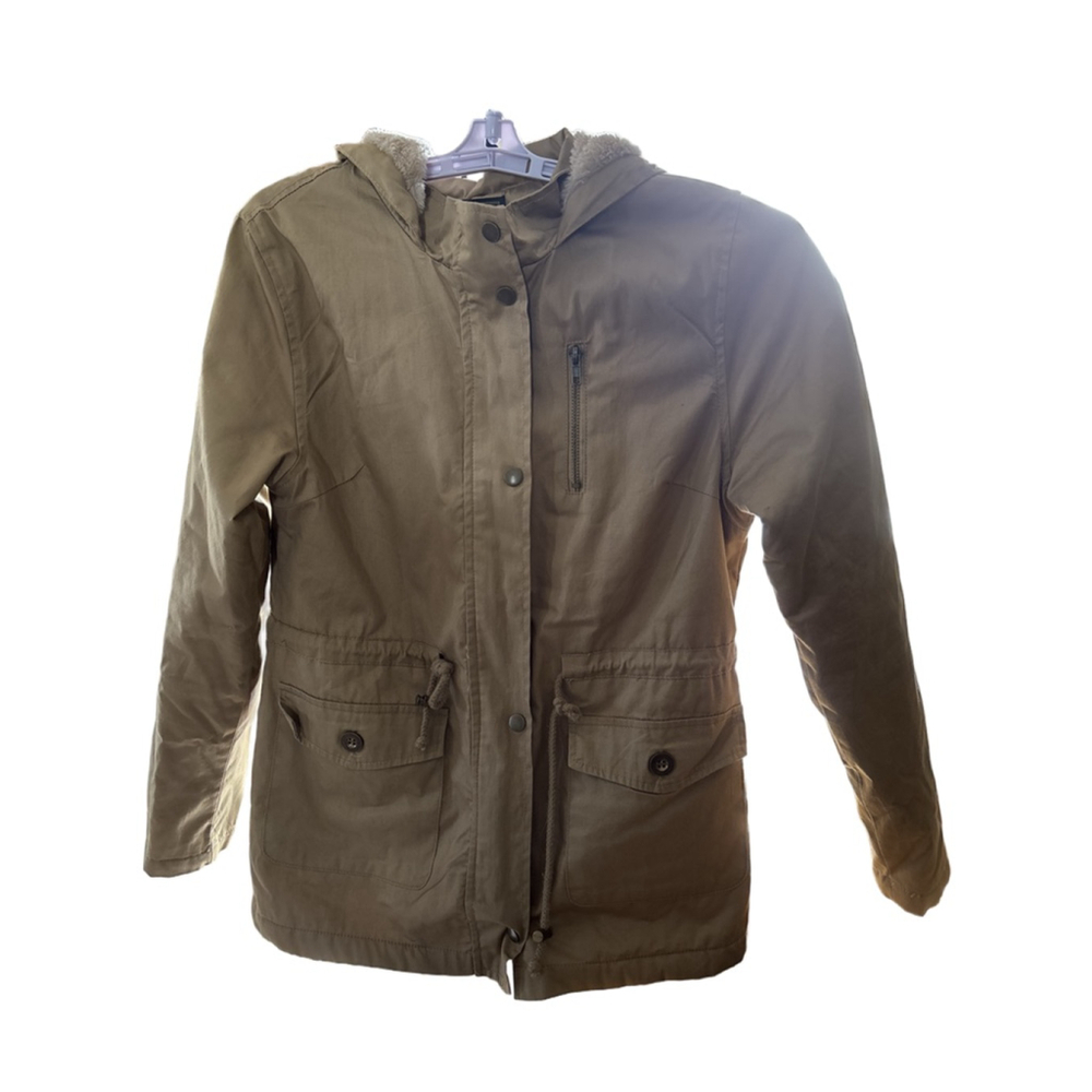 Women's C'ESTTOI Khaki Utility Jacket with Faux Fur Lining, Size S